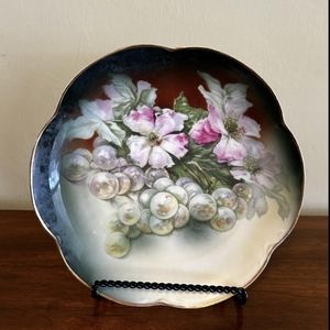 Antique Victorian Hand Painted Plate with Wild Roses, Marked Bavaria, Fine China